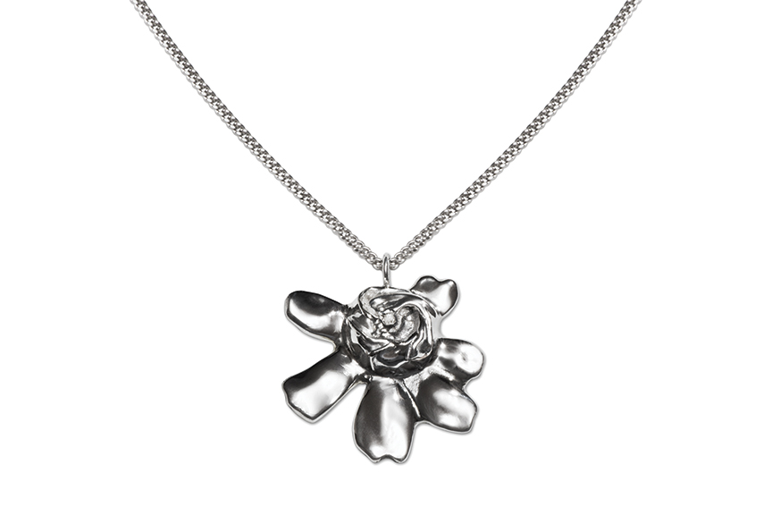 Sterling Silver Gardenia Pendant designed by Michael Galmer. Photography by Zephyr Ivanisi and Oliver Ivanisi of [ZeO] Productions.