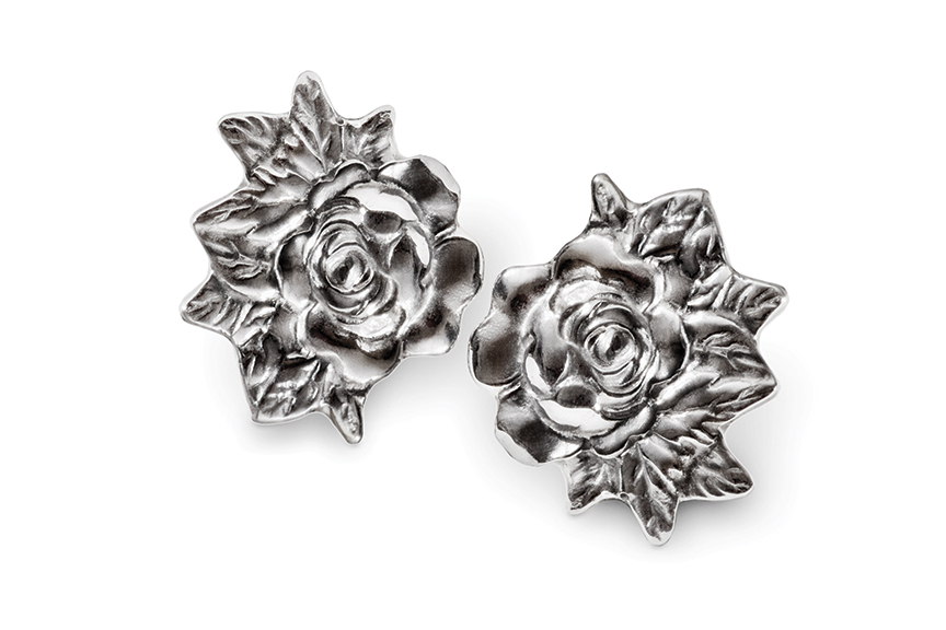 Sterling silver Rose Earrings designed by Michael Galmer. Photography by Zephyr Ivanisi and Oliver Ivanisi of [ZeO] Productions.