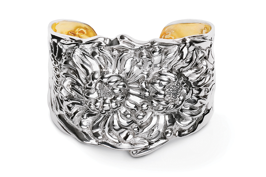 Sterling silver Chrysanthemum Cuff designed by Michael Galmer. Photography by Zephyr Ivanisi and Oliver Ivanisi of [ZeO] Productions.