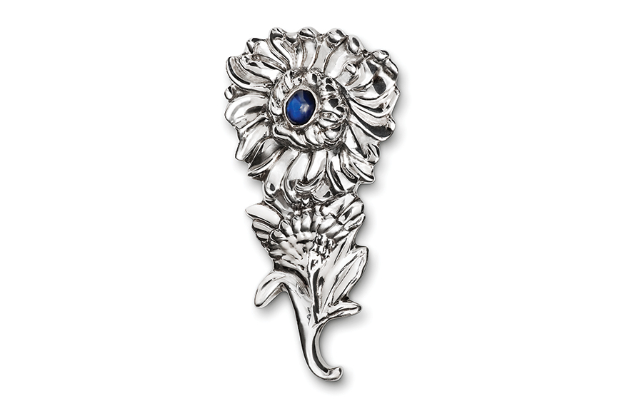 Sterling silver Chrysanthemum Brooch with Sapphire designed by Michael Galmer. Photography by Zephyr Ivanisi and Oliver Ivanisi of [ZeO] Productions.