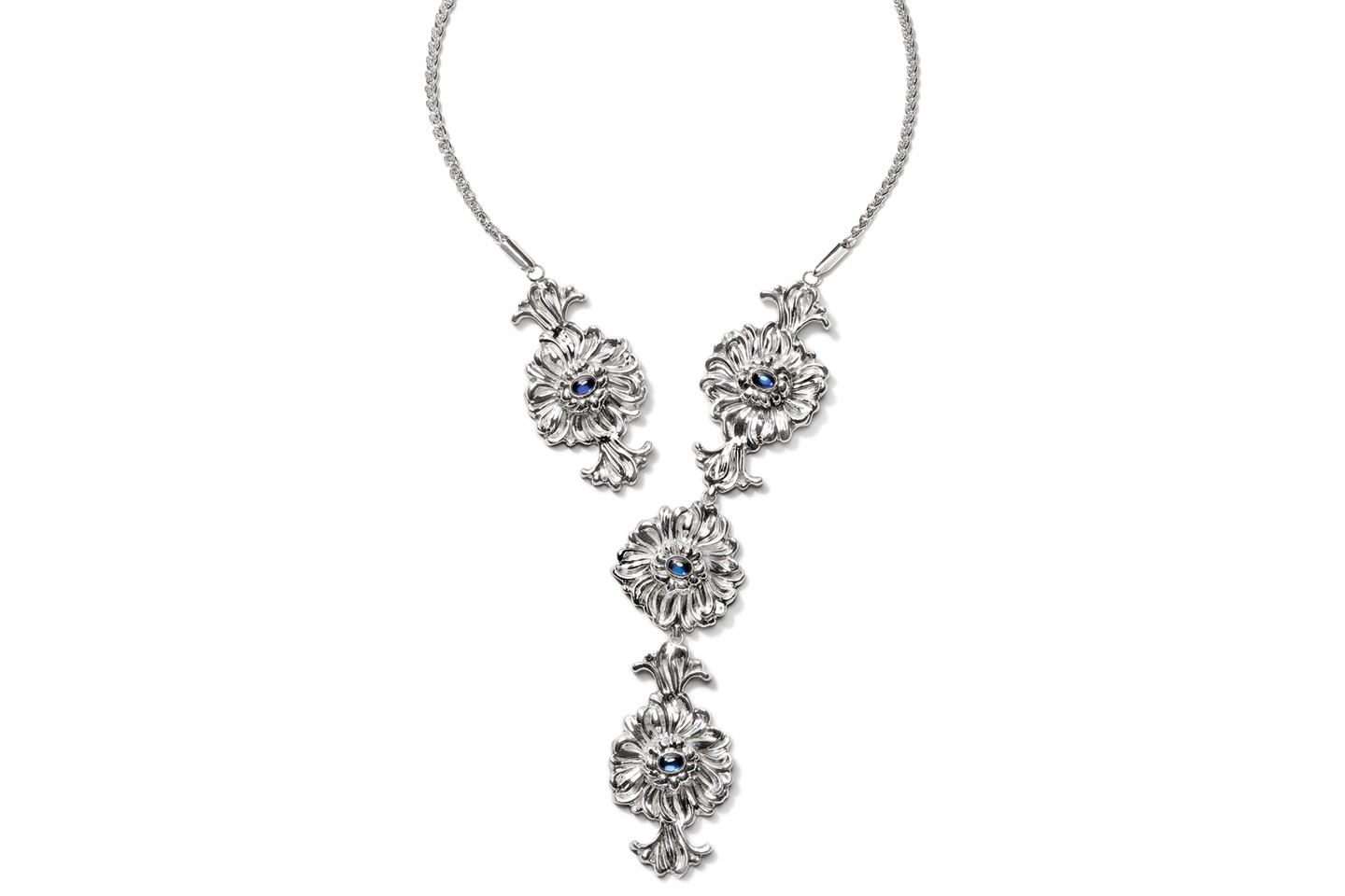 Sterling silver Chrysanthemum Necklace with Sapphires designed by Michael Galmer. Photography by Zephyr Ivanisi and Oliver Ivanisi of [ZeO] Productions.