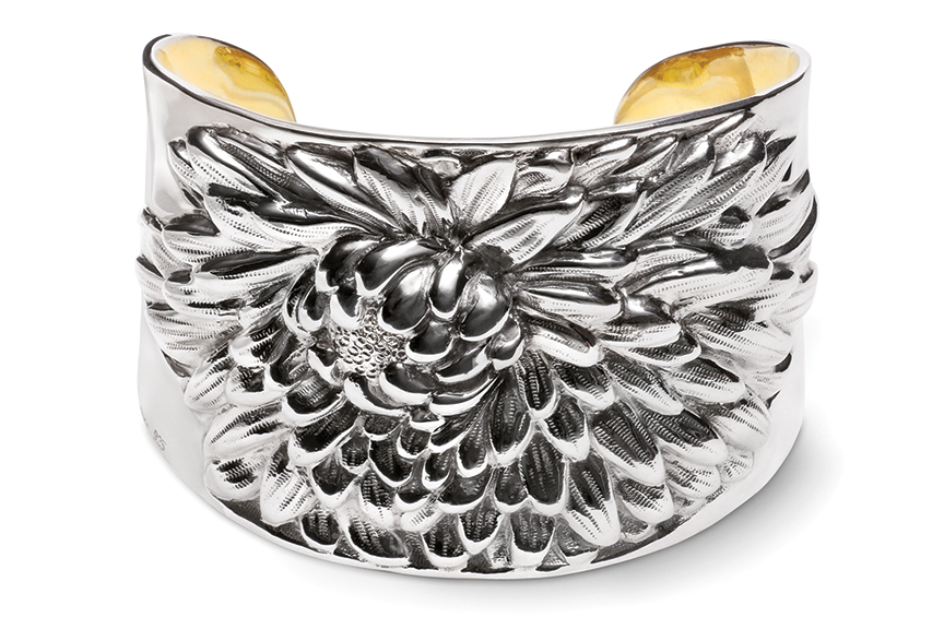Sterling silver Sunflower Cuff designed by Michael Galmer. Photography by Zephyr Ivanisi and Oliver Ivanisi of [ZeO] Productions.