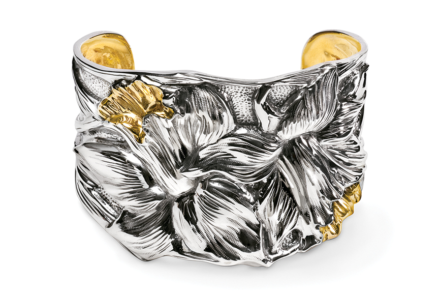 Sterling silver Wild Iris Cuff designed by Michael Galmer. Photography by Zephyr Ivanisi and Oliver Ivanisi of [ZeO] Productions.